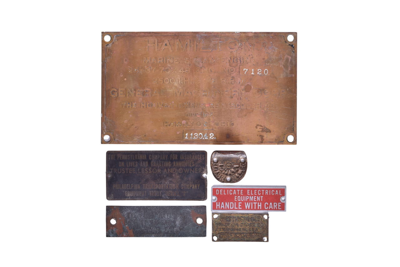 4208 - Six Railroad / Marine Manufacturer & Trust Plates - Westinghouse, Hamilton, Philly Transport thumbnail