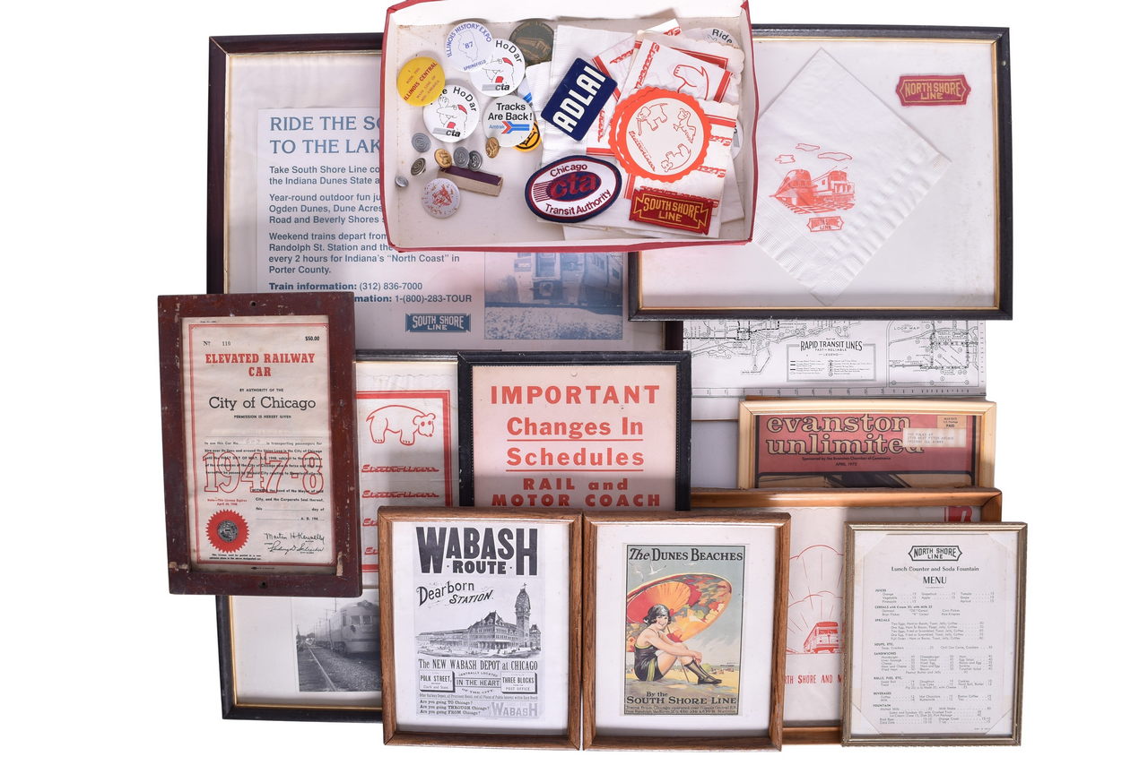 4217 - Mixed Group of Chicago Transit Ephemera - Advertisements, Menu, Uniform Buttons, Signs, Dining Car Paper, and More thumbnail