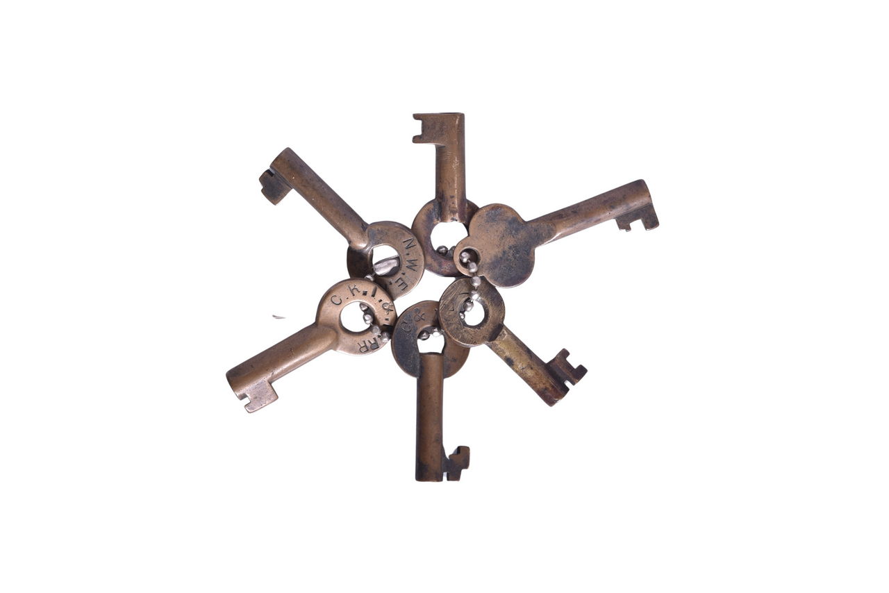 4223 - Six Brass Railroad Keys - Northwestern Elevated, Chicago & North Western, Rock Island, and Unmarked thumbnail