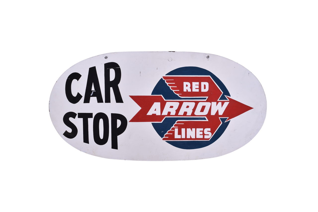 4230 - Red Arrow Lines Car Stop Double-Sided Painted Sign - Interurban Railroad thumbnail