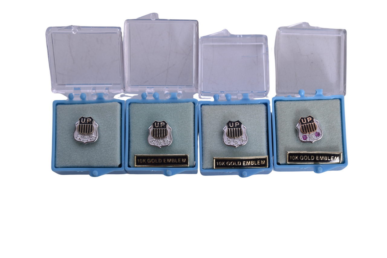 4423 - Four Union Pacific Railroad Employee 30 Year Service Lapel Pins - 10K Gold Emblem, Ruby and Diamond thumbnail