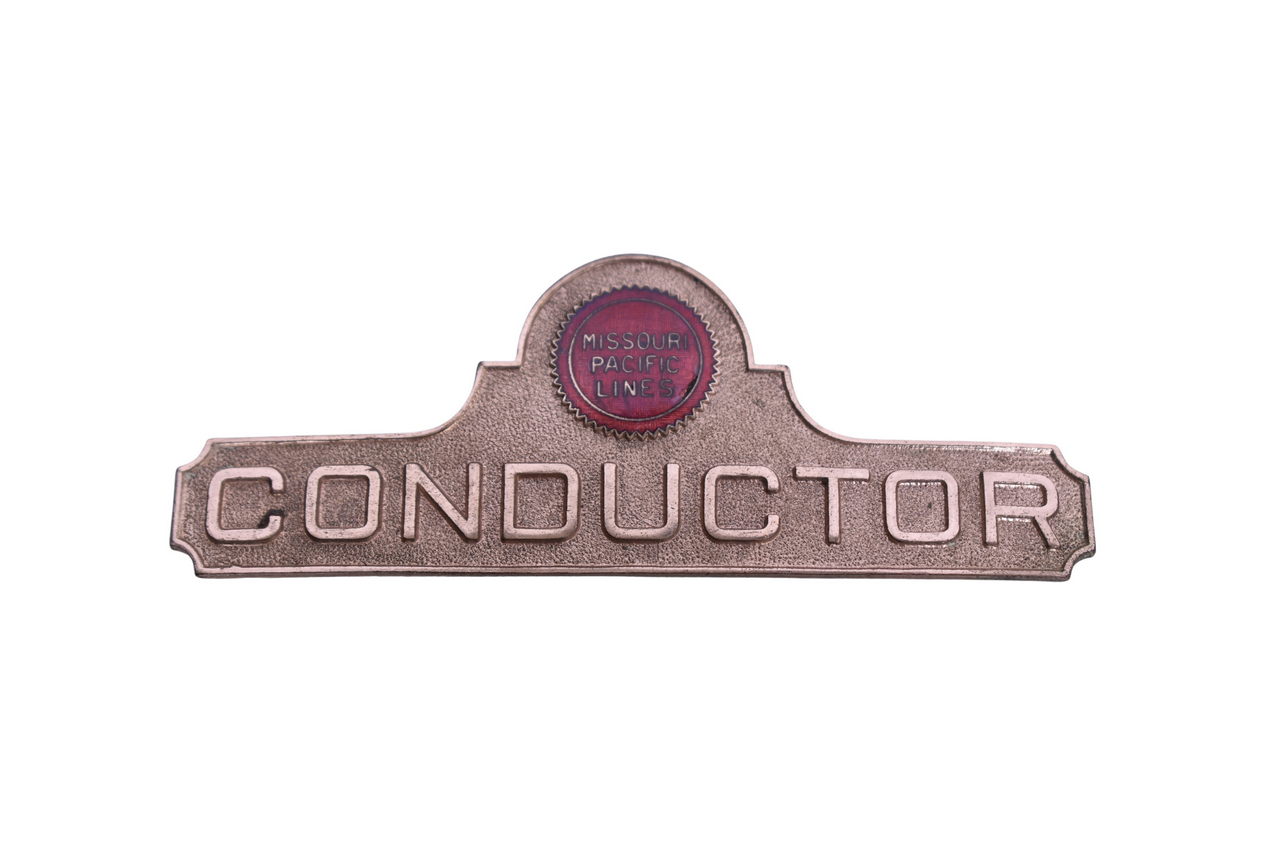 4425 - Missouri Pacific Lines Railroad Conductor Cap Badge - Robbins Co. w/ Buzz Saw Herald thumbnail