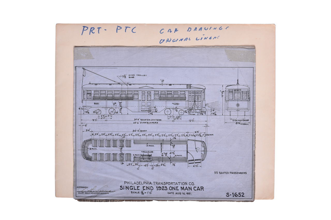 4296 - Philadelphia Transportation Co. Original Vellum Car Blueprints - Interurban Railroad thumbnail
