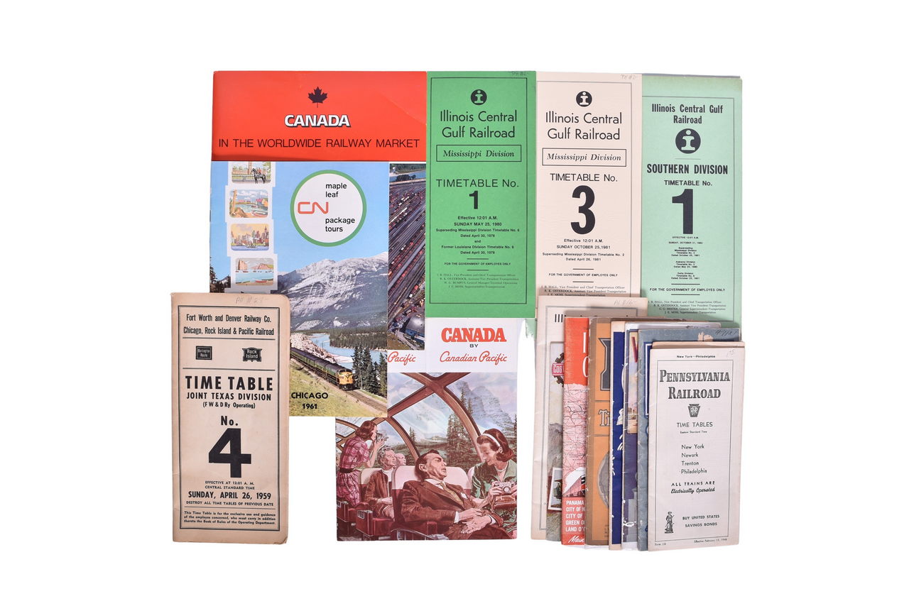 4303 - Sixteen Public and Employee Timetables and Travel Guides - Wabash, Pennsylvania, Illinois Central, Lackawanna, Rock Island, and More thumbnail