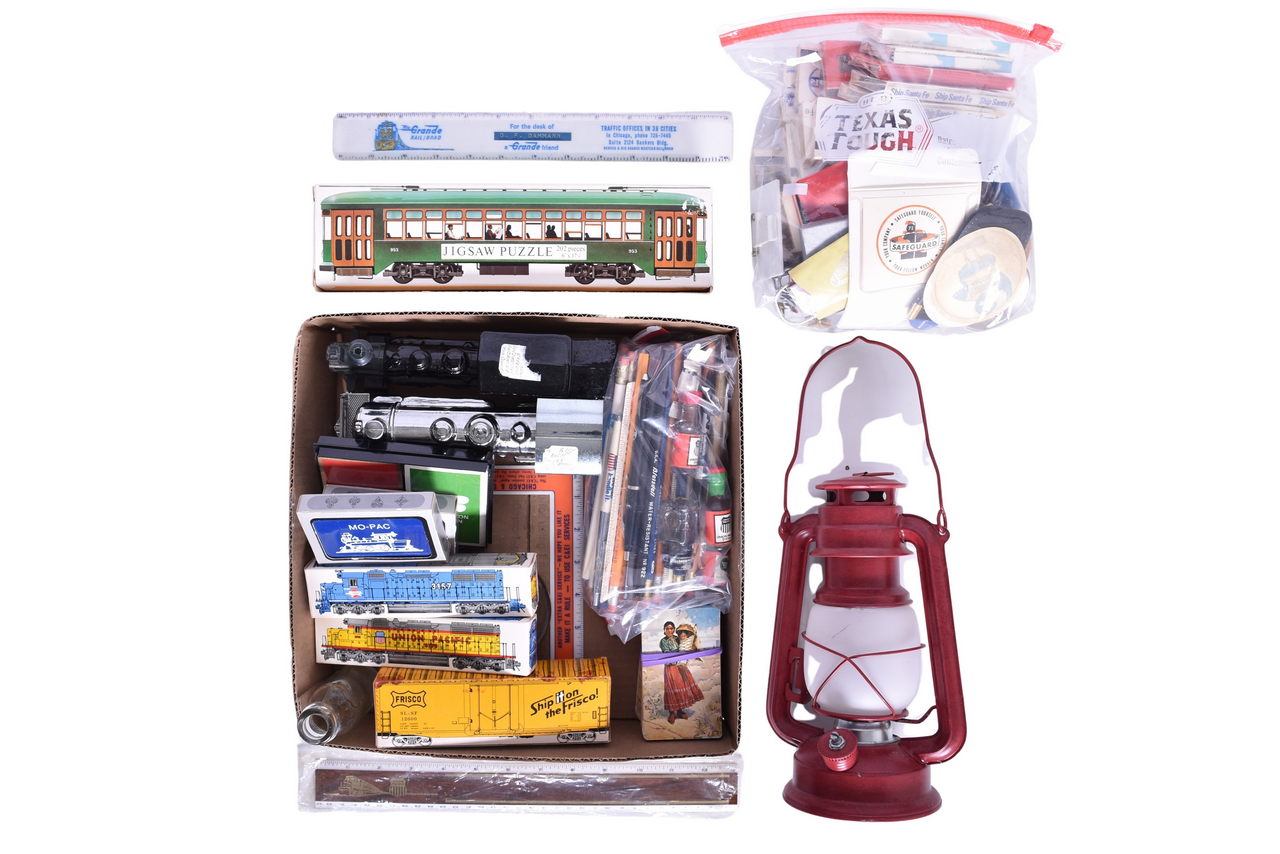 4329 - Large Group of Railroad Smalls - Matches, Pocket Knives, Pencils, Buttons, Pocket Calendars, Tabasco Bottles, and More thumbnail