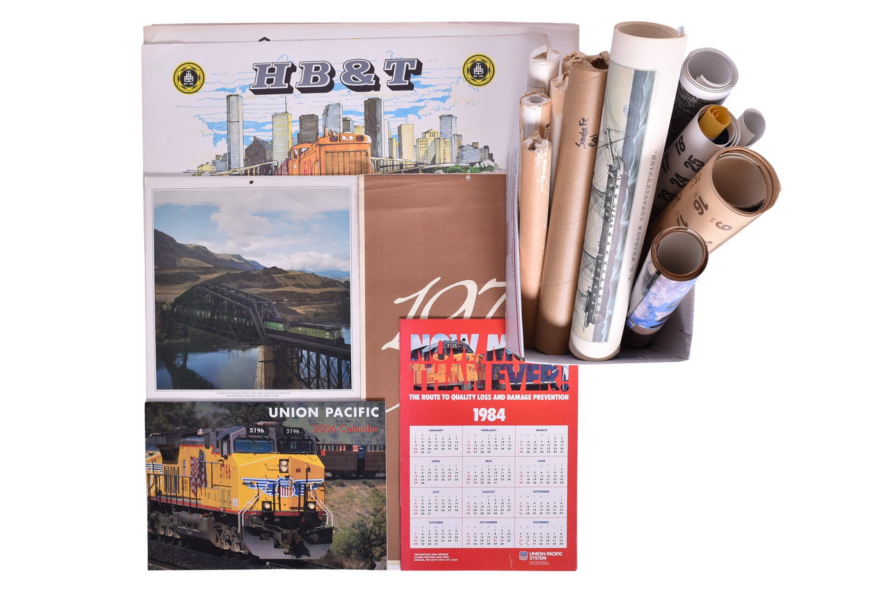 4337 - Large Group of Railroad Wall Calendars - Santa Fe, Union Pacific, Burlington Northern, and Harbor Belt & Terminal thumbnail