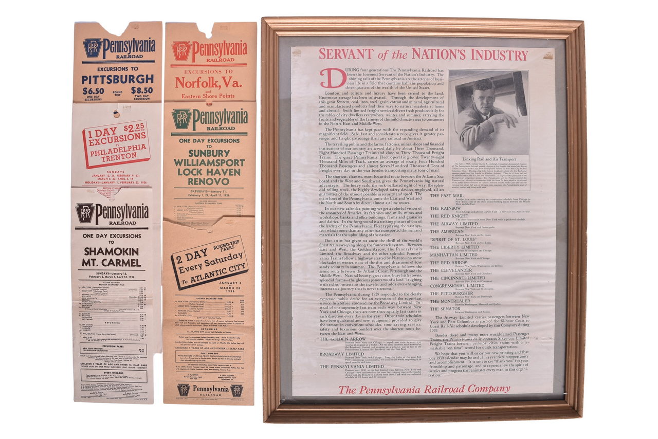 4353 - Six 1930s Pennsylvania Railroad Broadsheets Advertising Excursions and Trips and Framed Poster thumbnail