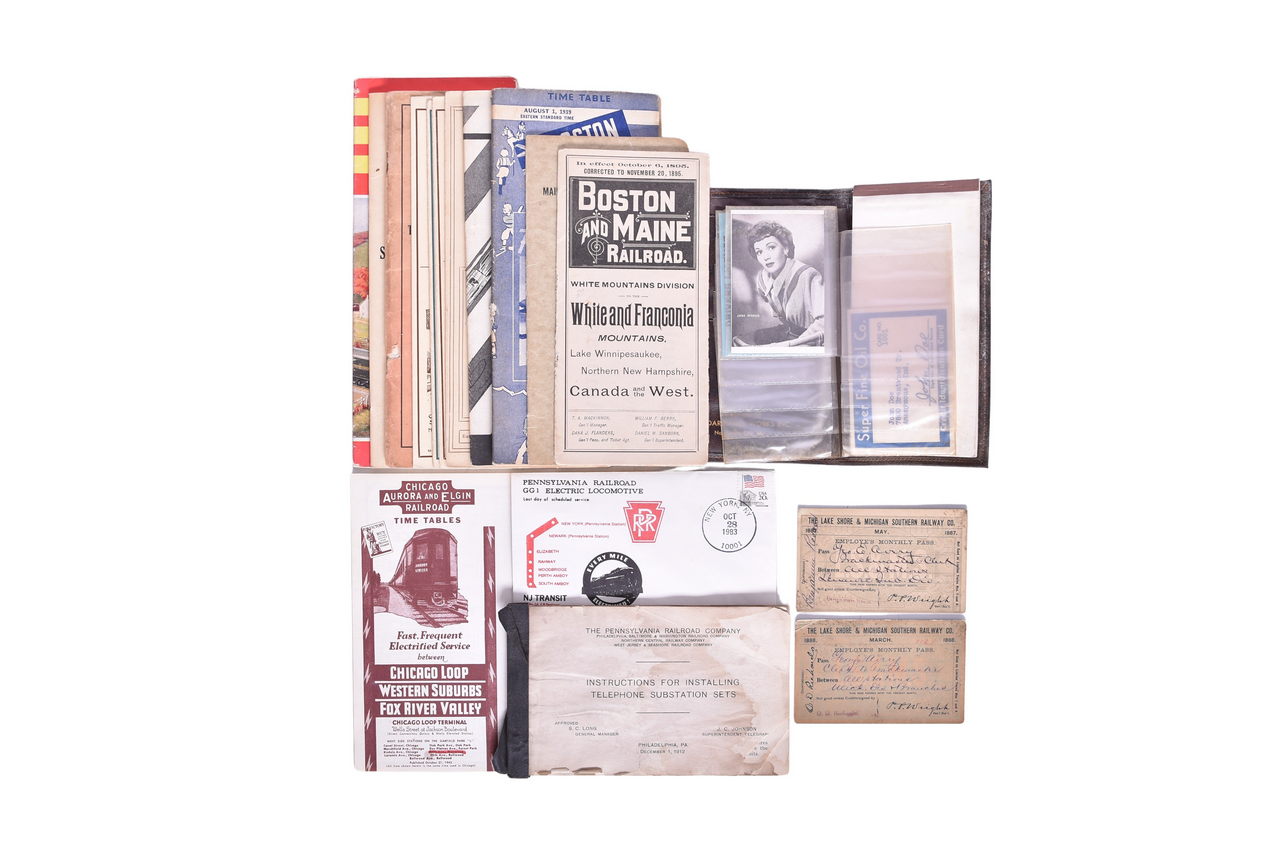 4355 - Mixed Railroad Paper Group - Timetables, Employee Passes, Rule Books, Map, and Last Day Cover thumbnail