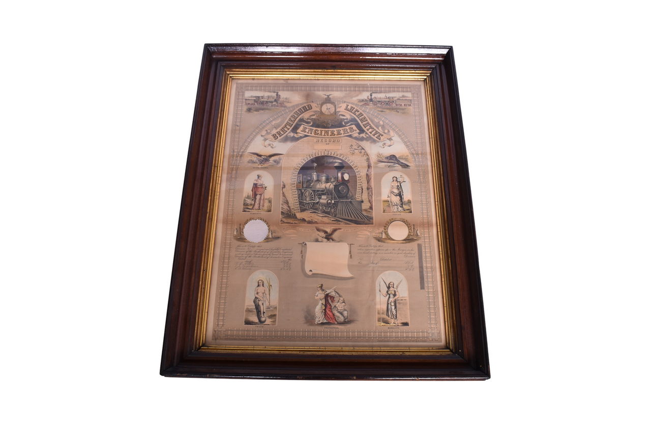 4479 - Large Framed Brotherhood of Locomotive Engineers Lithograph Charter Certificate thumbnail