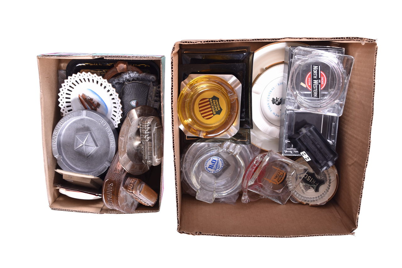 4483 - Large Group of Railroad Ashtrays and Trays - Union Pacific, Santa Fe, New York Central, Elgin, Joliet & Eastern, and More thumbnail