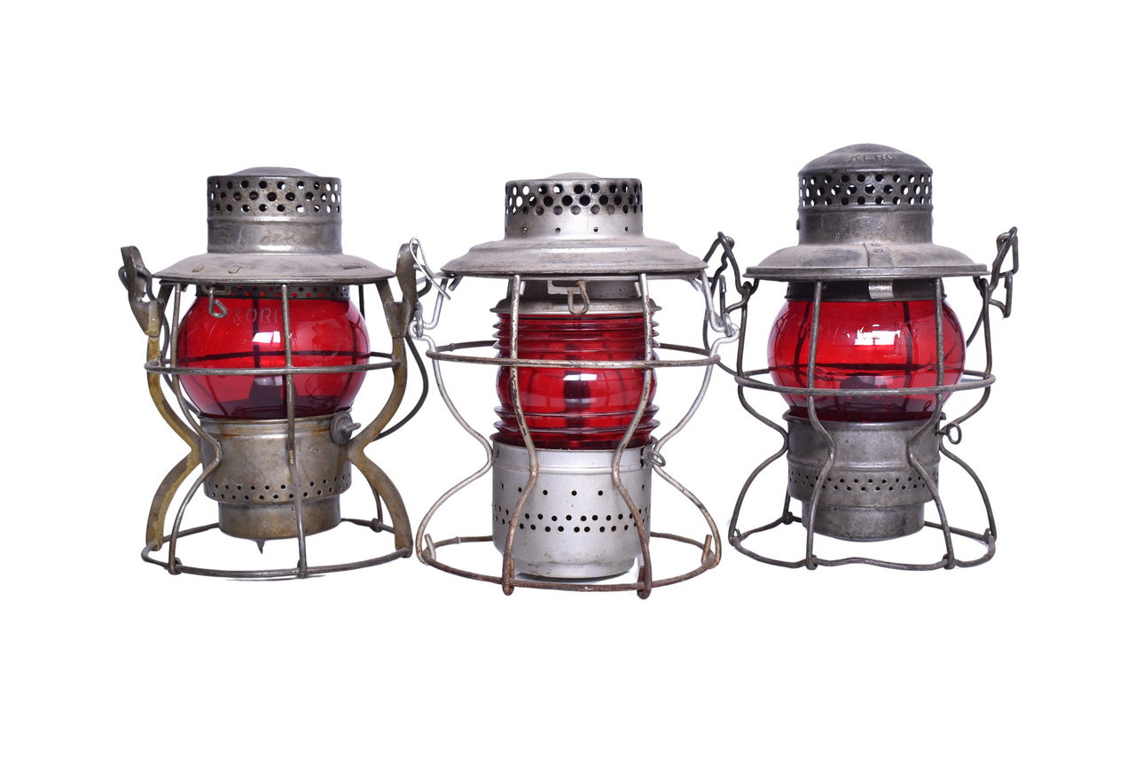 4484 - Trio of Red Globe Railroad Lanterns - Handlan Wabash, Adlake Belt Railway of Chicago, Dietz thumbnail