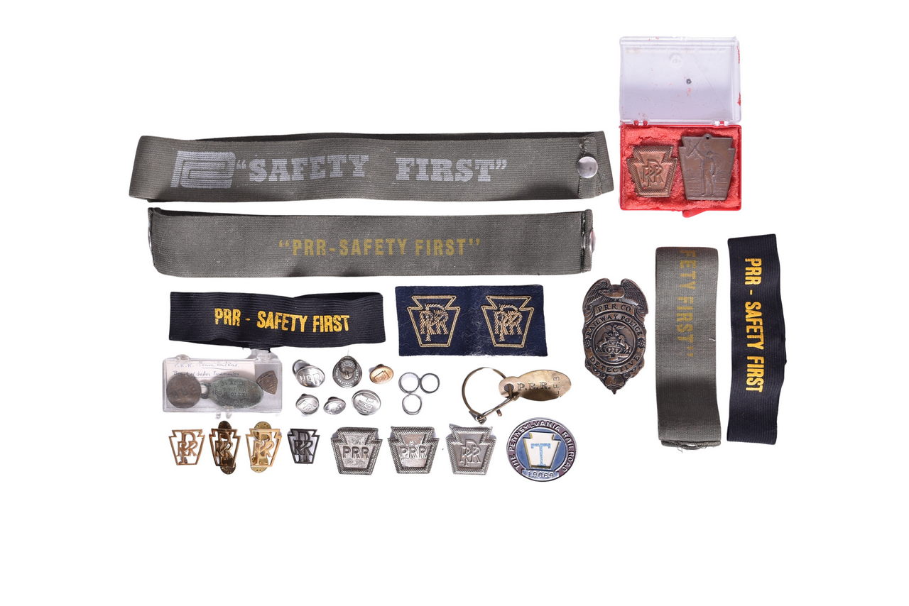 4363 - Pennsylvania Railroad Service Pin, Uniform Buttons, Patch, Pins, Honor for Duty Medal, Repro Detective Badge, and More thumbnail