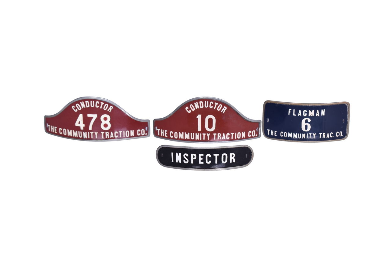 4370 - Four Community Traction Company Railroad Cap Badges - Conductor, Inspector, Flagman thumbnail
