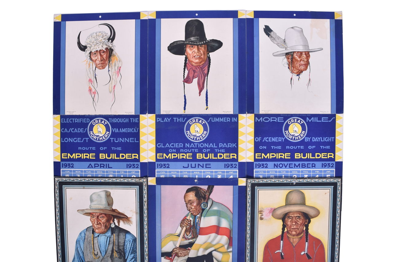 4491 - Six Great Northern Railroad Wall Calendars and Tops - Winold Reiss Native American Indians thumbnail
