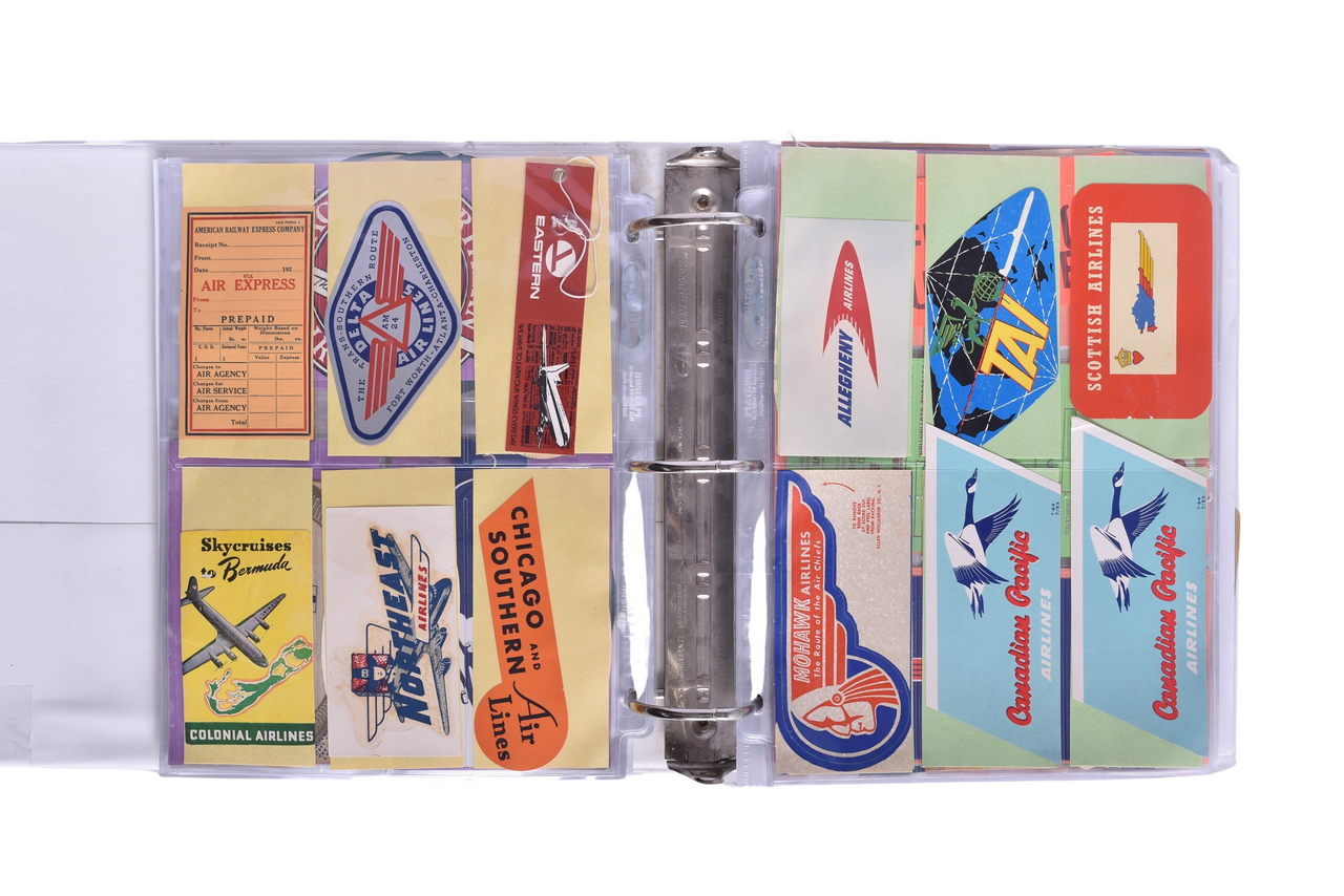 4379 - Nearly 500 Airline Luggage Tag Label Sticker Decals - Colonial, PanAm, Pennsylvania Central, Air France, Braniff, and More thumbnail
