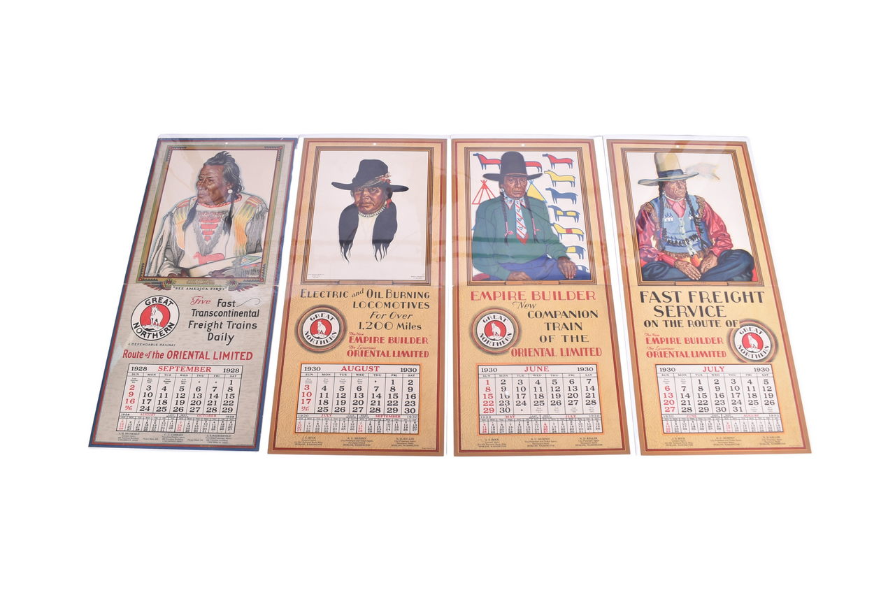 4496A - Four Great Northern Railway Native American Indian Wall Calendars - 1928 and 1930 thumbnail