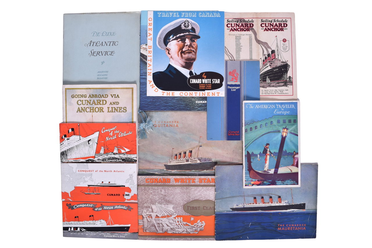 4392 - Collection of 14 Cunard White Star Line Steamship Timetable, Travel Guides, Menus, and Brochures thumbnail
