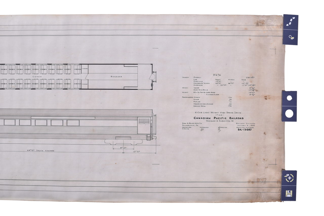 4605 - Original 1937 Budd Company Drawing for Canadian Pacific Railroad 4 Car Light Weight High Speed Train thumbnail