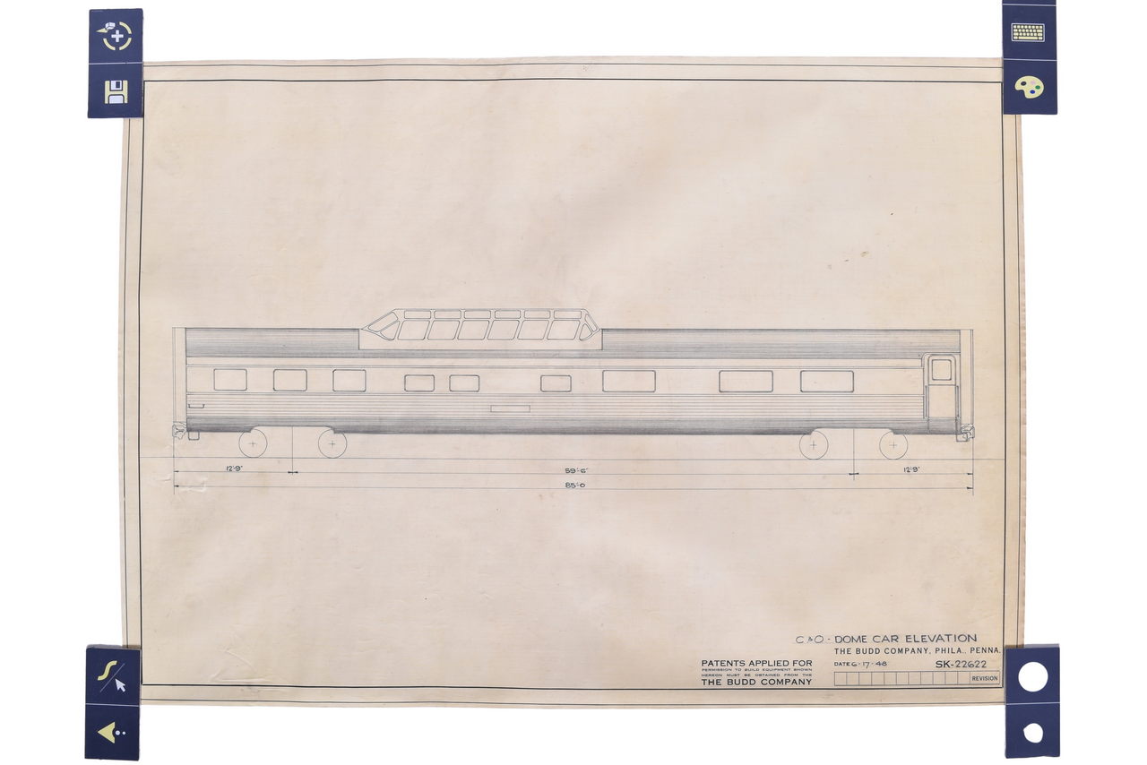 4611 - Original Budd Company 1948 Chesapeake and Ohio Railroad Dome Car Elevation Drawing thumbnail