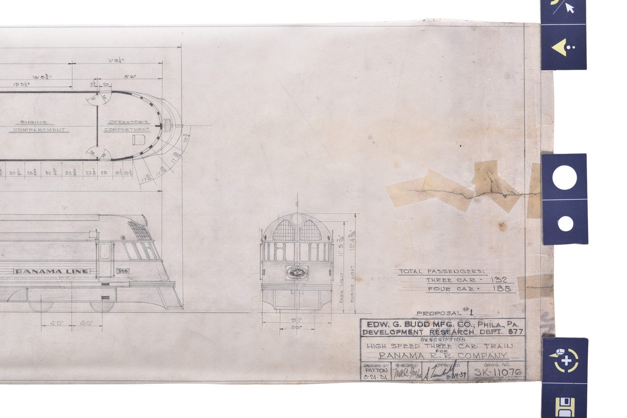 4613 - Original 1934 Budd Company Drawing for Proposed Panama Line Railroad 