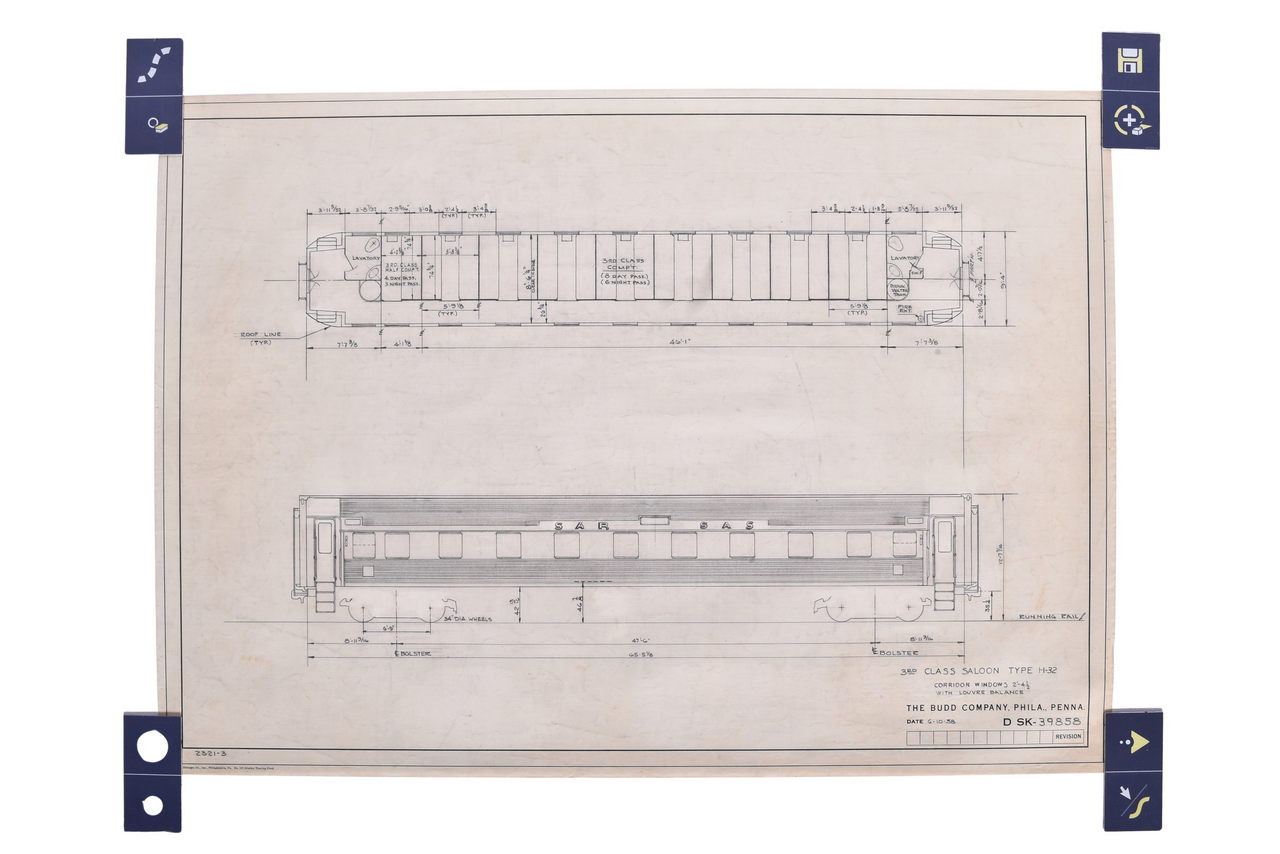 4615 - Original 1958 Budd Company / South African Railways 3rd Class Saloon Type H-32 Drawing thumbnail