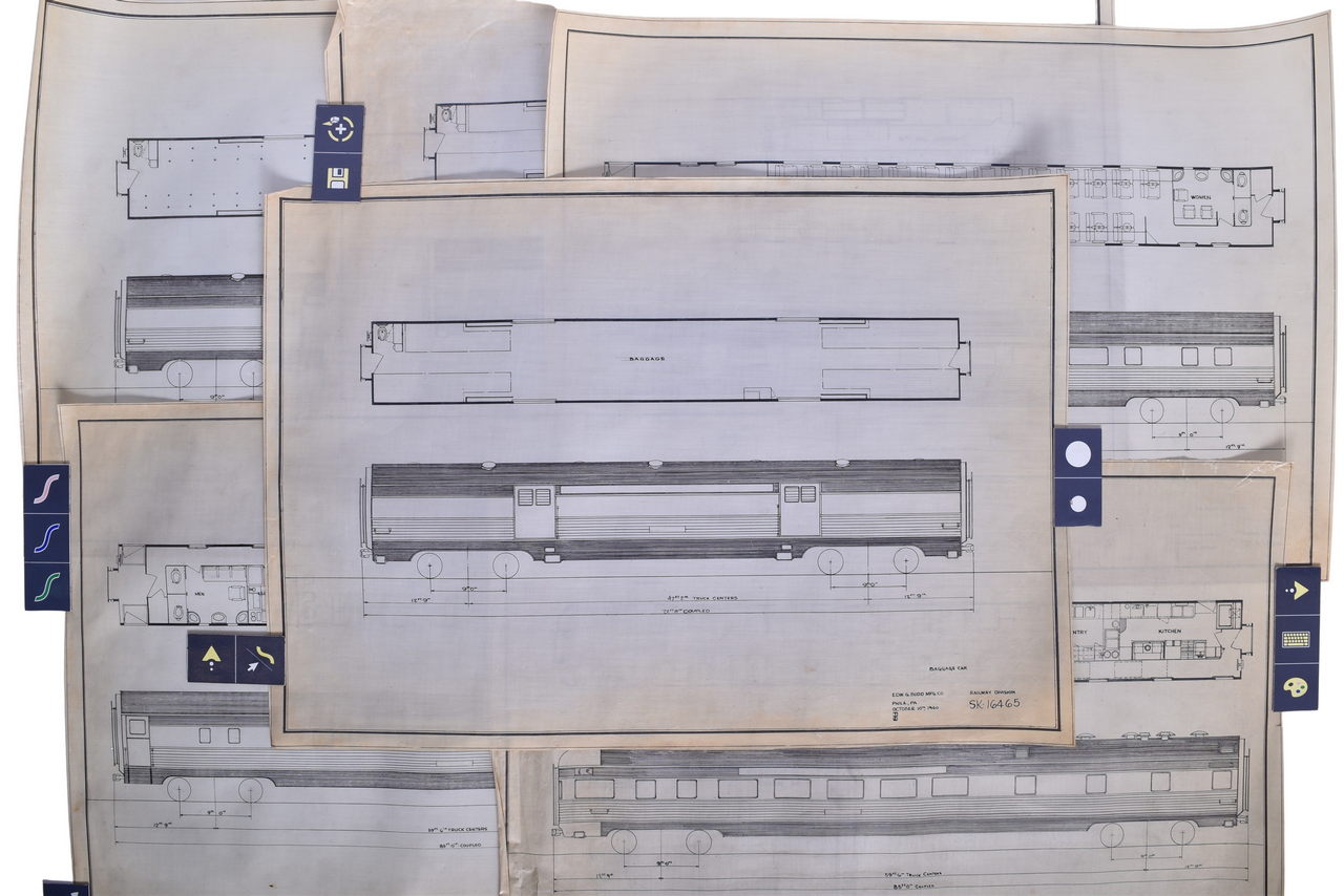 4625 - Six Original 1940 Budd Company Car Drawings - Passenger, Baggage, Mail Storage, Etc. thumbnail