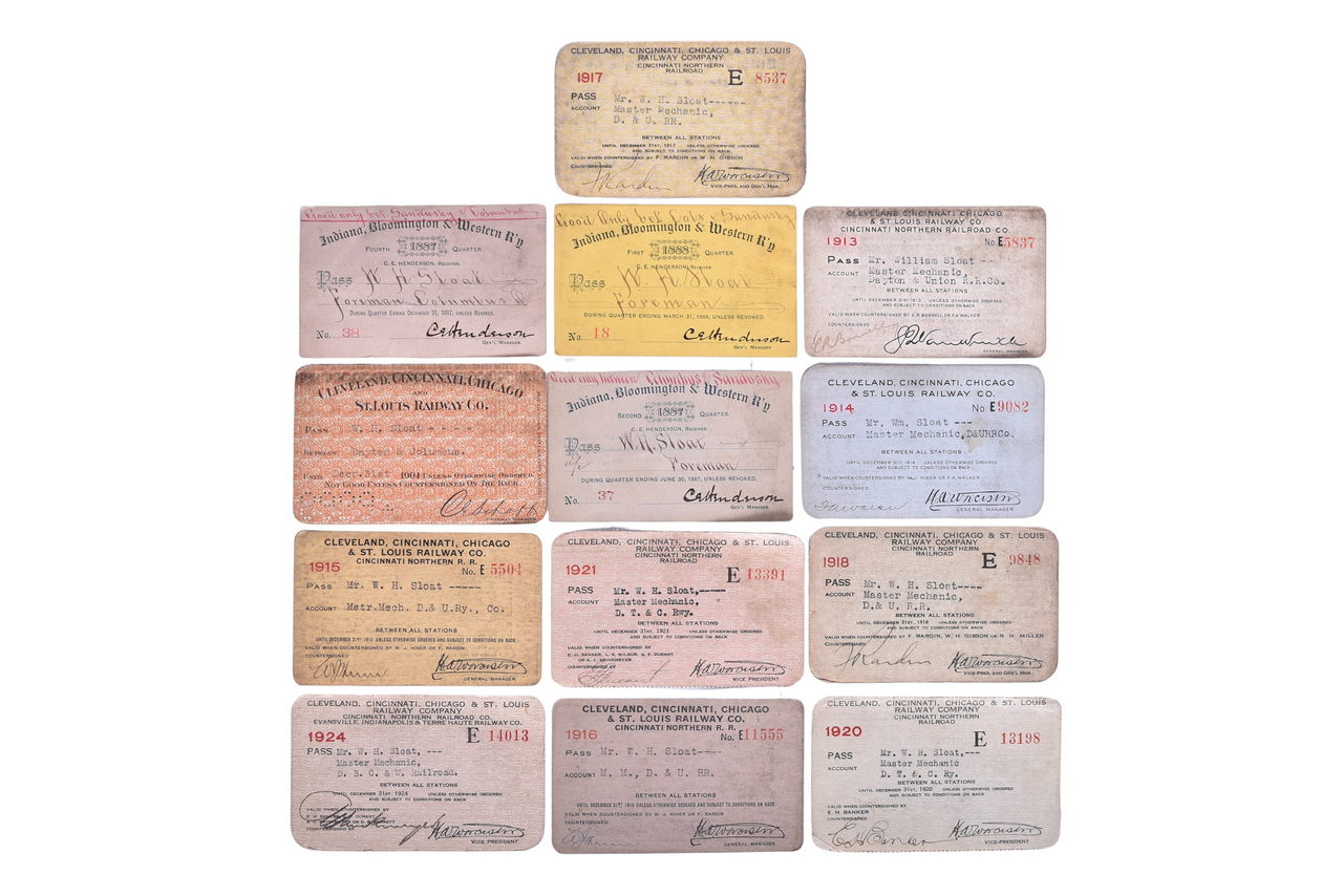 4631 - Thirteen Midwest Railroad Annual Passes - Indiana, Bloomington & Western and Cleveland, Cincinnati, Chicago & St. Louis thumbnail