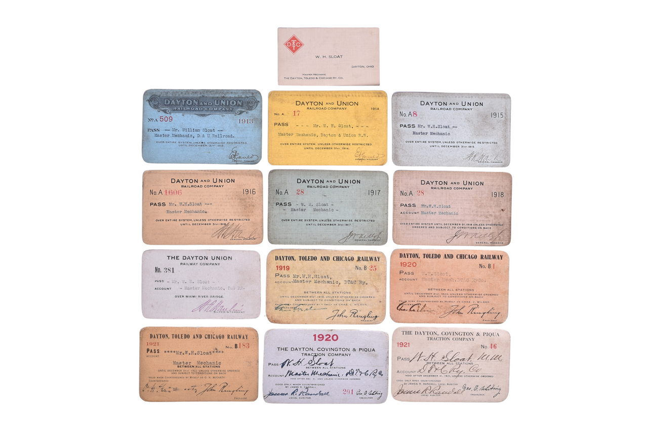 4641 - Twelve Dayton Area Railroad Annual Passes for Single Master Mechanic Employee and Business Card thumbnail