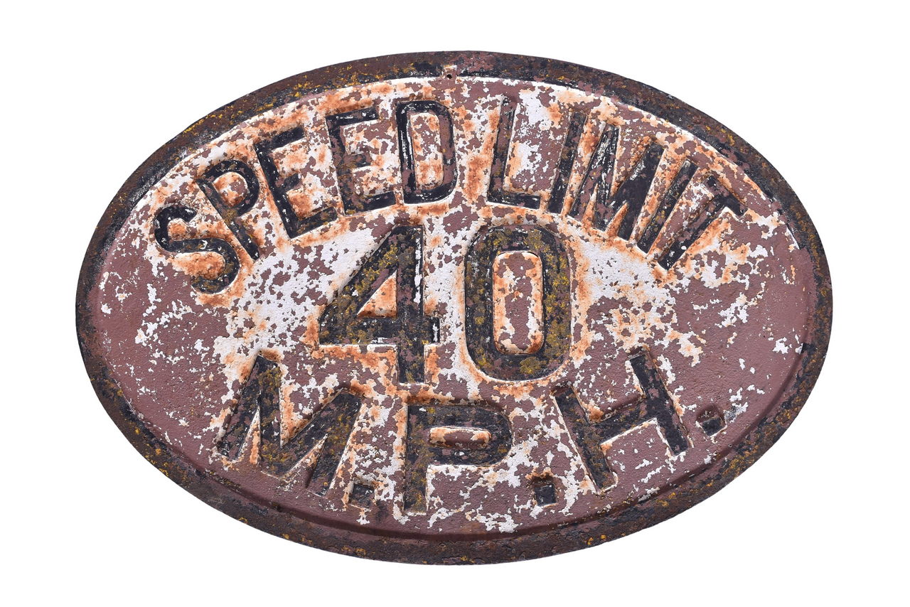 4654 - Cast Iron Oval Speed 40 MPH Railroad Speed Limit Sign thumbnail
