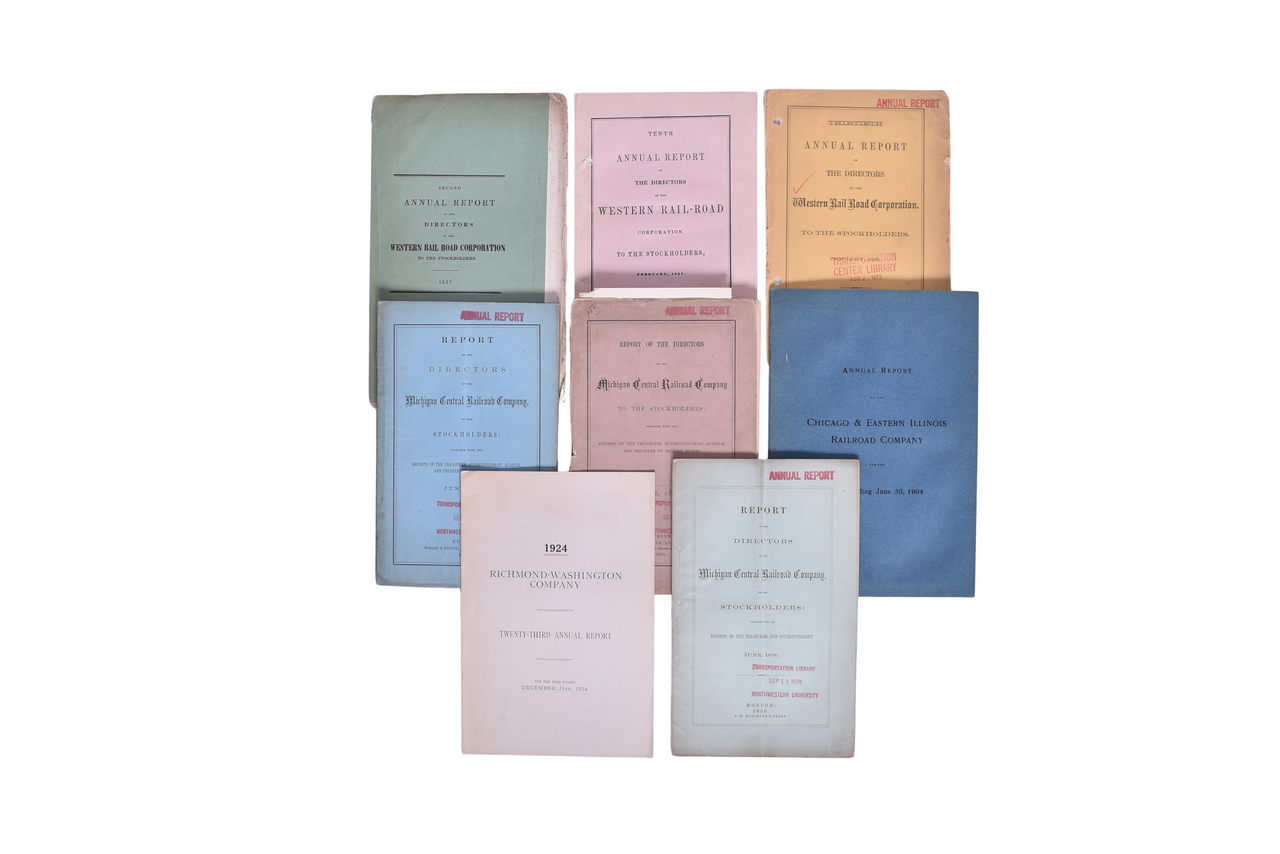 4679 - Eight Early Railroad Annual Reports - Western, Michigan Central, Chicago & Eastern Illinois, and Richmond-Washington Company thumbnail