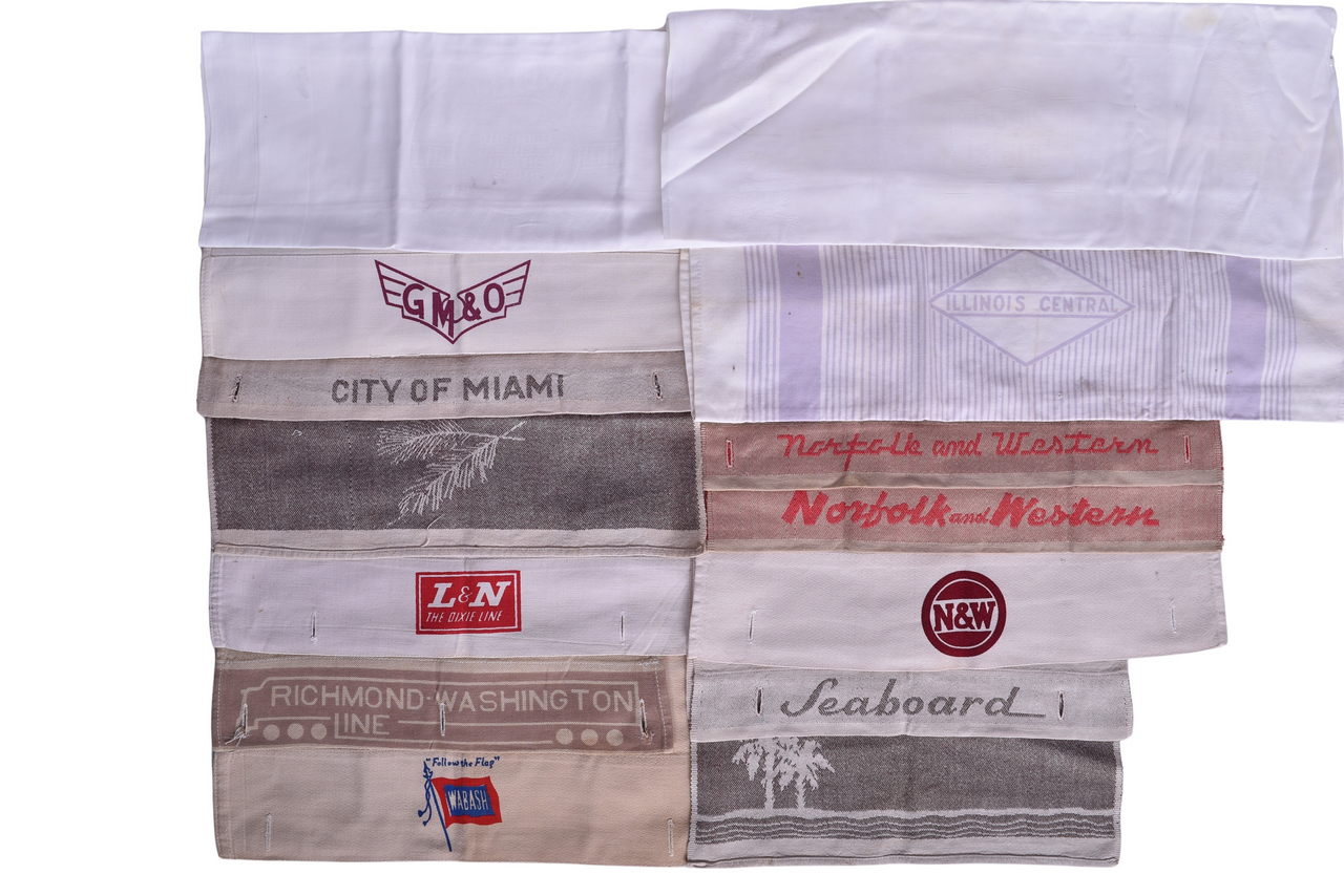 4708 - Eleven Railroad Linens and Headrest Covers - Wabash, Gulf Mobile & Ohio, Norfolk & Western, Seaboard, Illinois Central, and More thumbnail