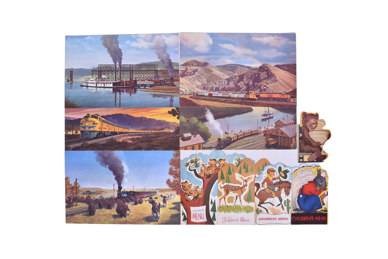 4714 - Ten Union Pacific Railroad Dining and Children's Menus - Kaibab Squirrel, Bears, Deer, Cowboy, and Discover America thumbnail