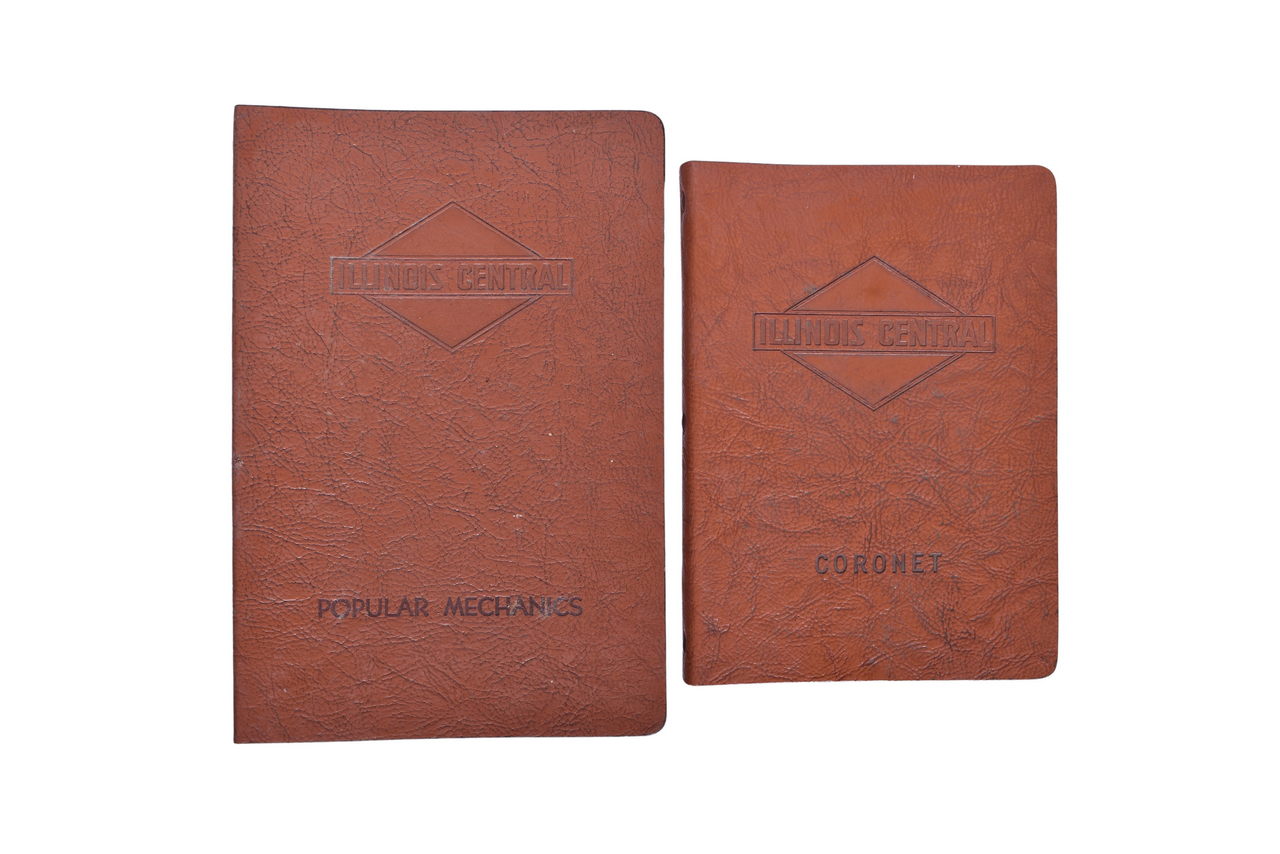 4716 - Pair of Illinois Central Tooled Leather Magazine Torsion Binders - Popular Mechanics, Coronet thumbnail
