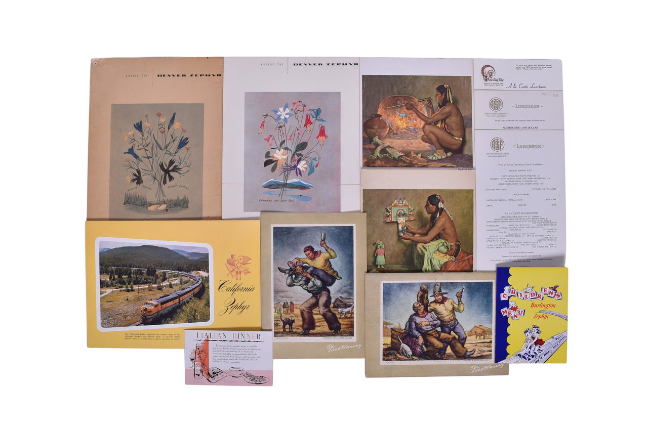 4719 - Sixteen Western Railroad Menus - Santa Fe, Fred Harvey, Burlington Zephyr, Denver Zephyr, California Zephyr thumbnail