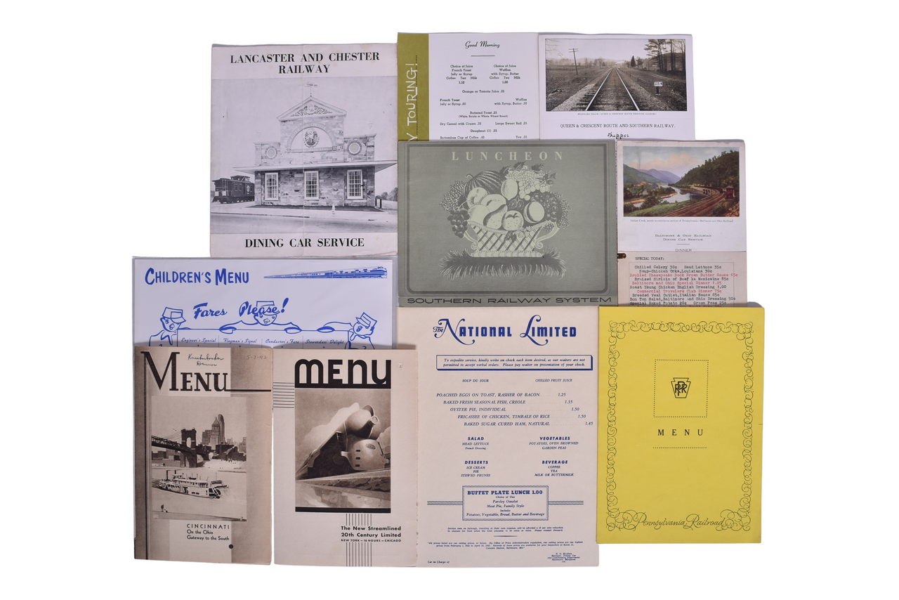 4720 - Ten Railroad Menus - Baltimore and Ohio, Pennsylvania, New York Central, Queen & Crescent, Southern, and More thumbnail