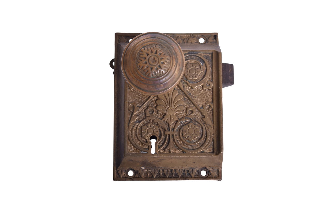 4722 - Ornate Brass Railroad Door Lock and Knobs thumbnail