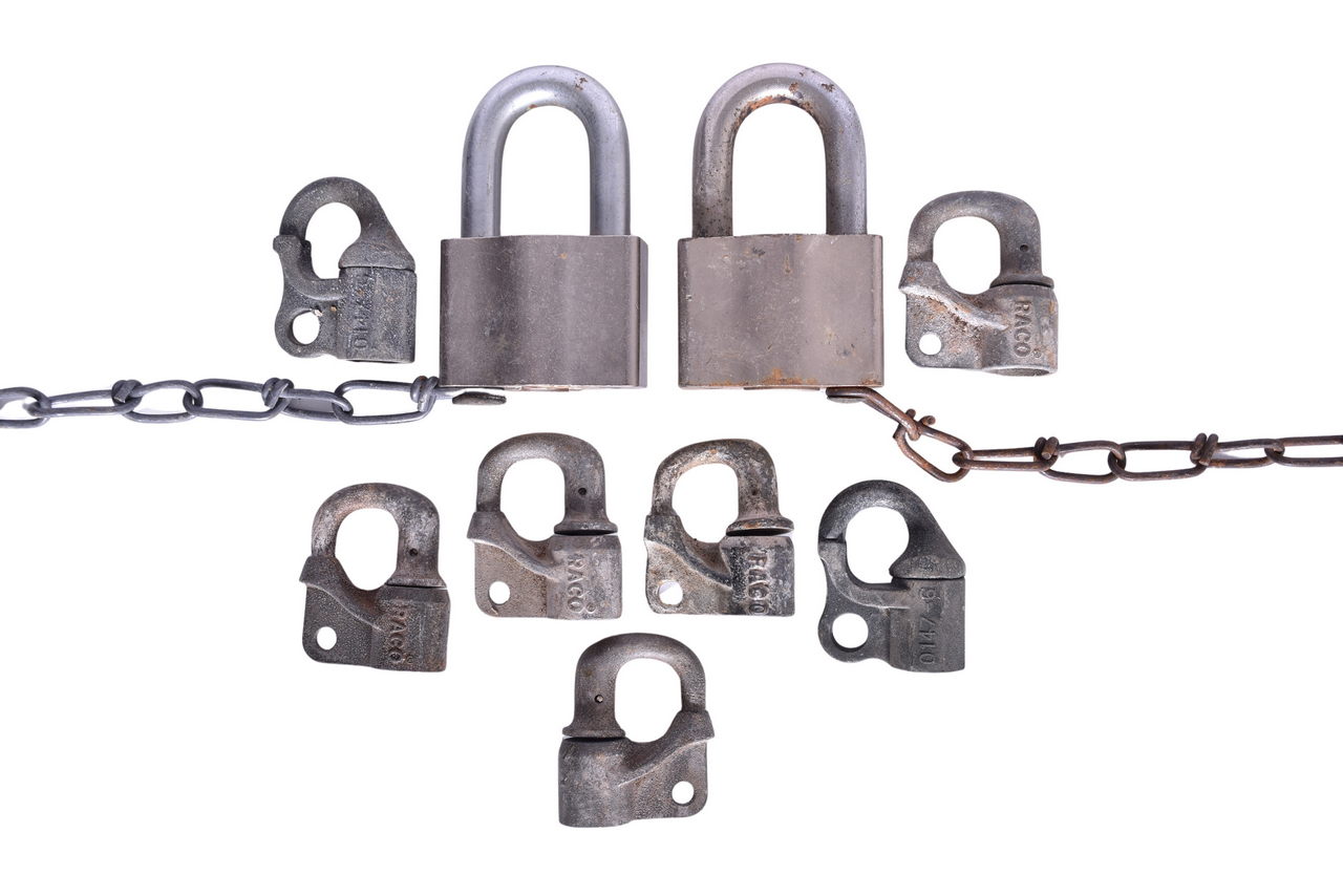 5027 - Group of Railroad Signal Locks and High Security Padlocks - RACO, Western, and Sargent & Greenleaf thumbnail