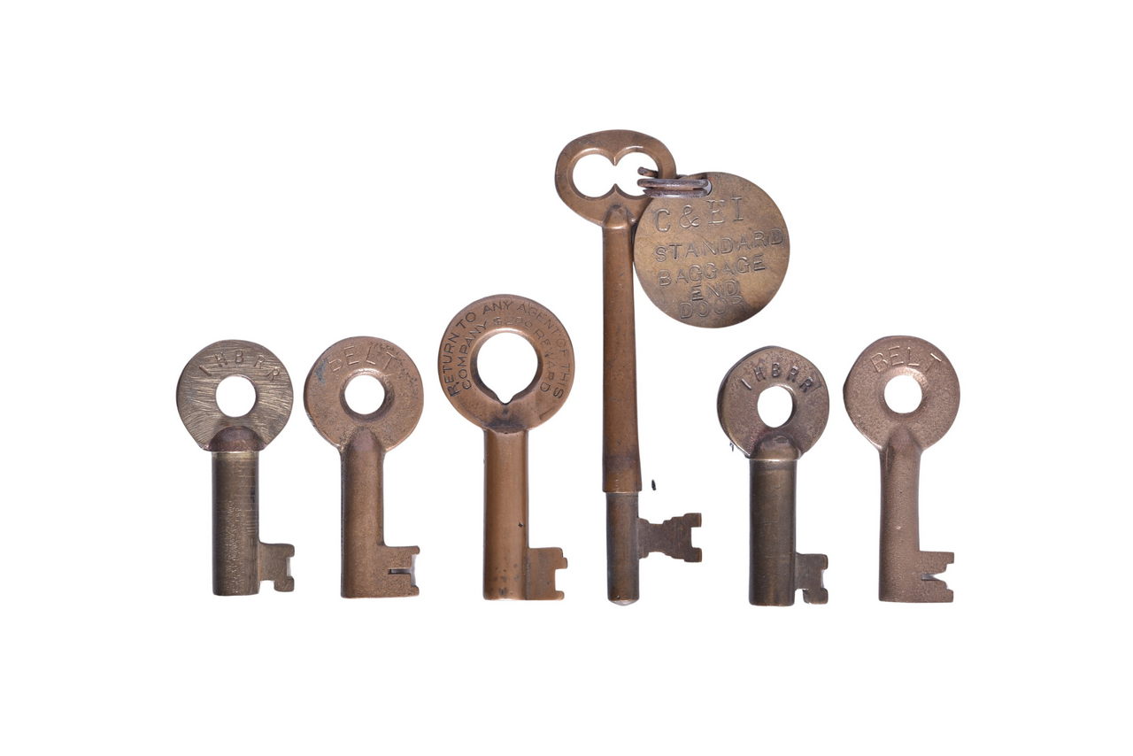 5059 - Six Railroad Brass Keys - Indiana Harbor Belt, Belt Railway of Chicago, and Chicago & Eastern Illinois Baggage Car Key thumbnail