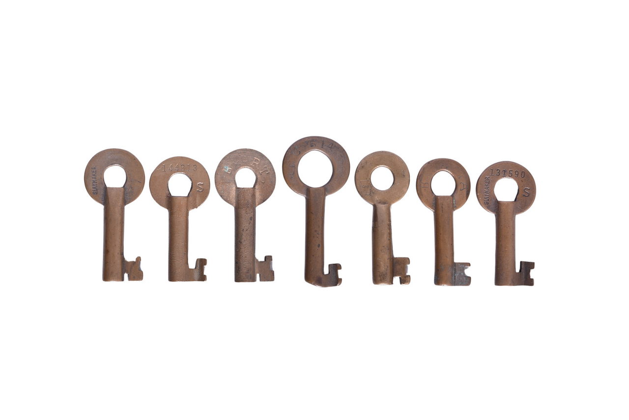 5061 - Seven Baltimore and Ohio Railroad Brass Keys - Slaymaker Rip Track, Fraim Local Station, Etc. thumbnail