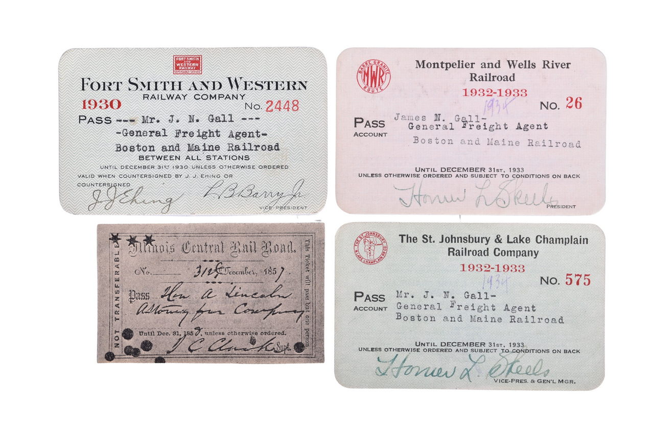 5090 - Four Railroad Passes - Montpelier and Wells River, Fort Smith and Western, St. Johnsbury & Lake Champlain, Illinois Central thumbnail