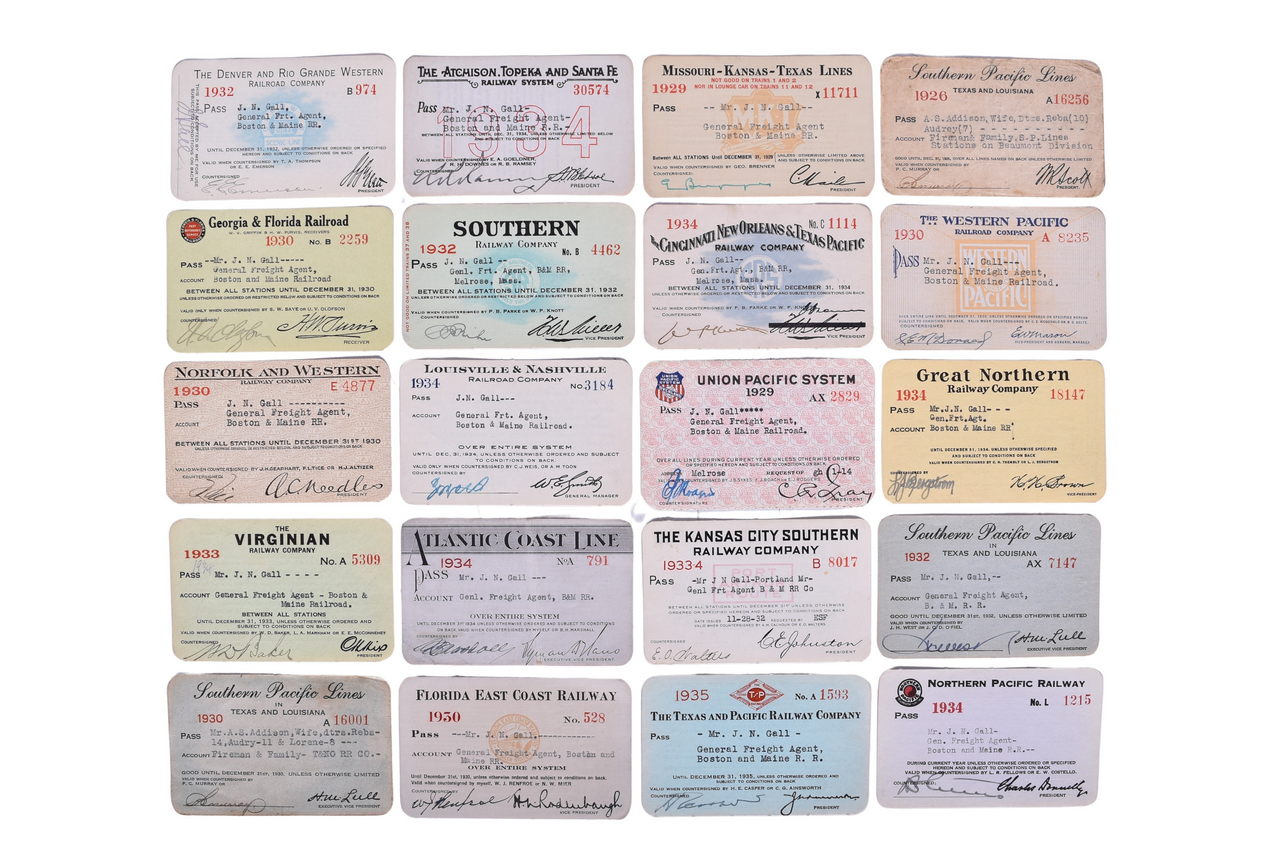 5092 - 20 Southern and Western US Railroad Passes - N&W, UP, Santa Fe, etc. thumbnail