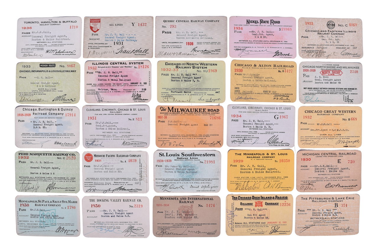 5094 - 24 Midwestern and Canadian US Railroad Passes - Hocking Valley, C&NW, Monon, TH&B, etc. thumbnail