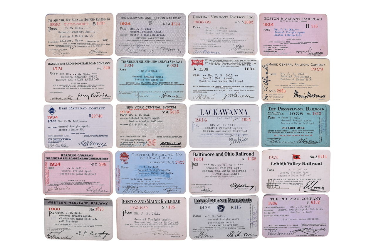 5096 - 20 Eastern US Railroad Passes - RF&P, B&O, NYC, B&M, Jersey Central, Reading, etc. thumbnail