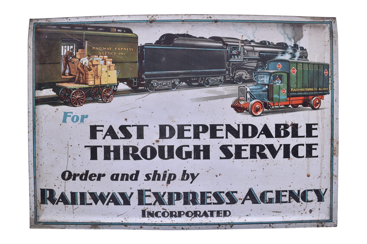 5100 - Railway Express Agency Tin Lithograph Advertising Sign thumbnail