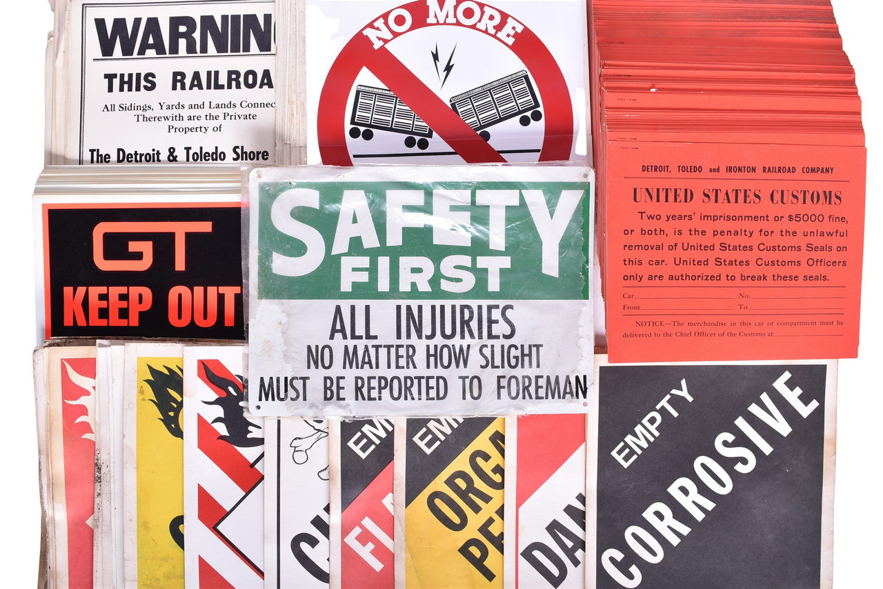 5165 - Large Group of Railroad Decals and Warning Signs - Detroit & Toledo Shore Line and Detroit Toledo & Ironton thumbnail