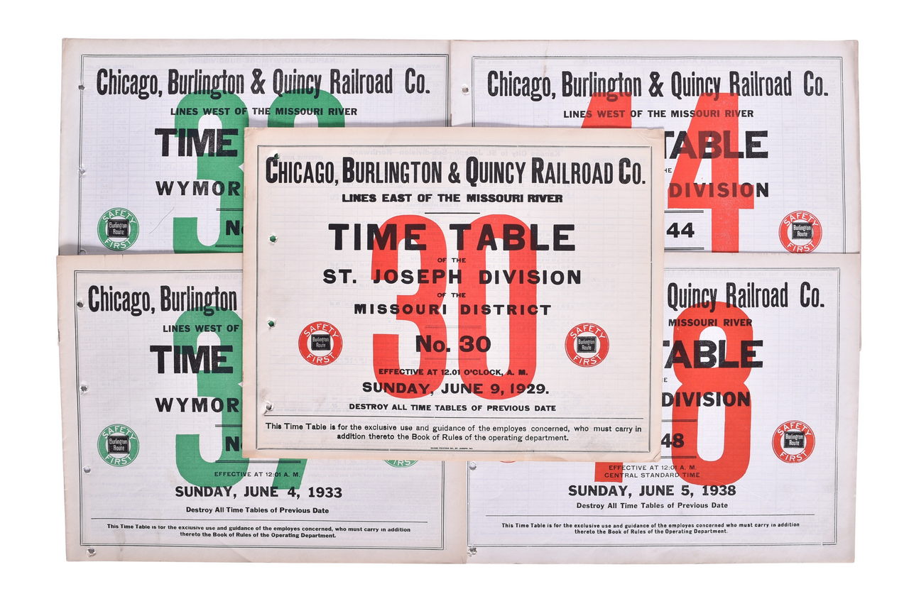 5191 - Five Chicago Burlington & Quincy Railroad Employee Large Format Timetables - Wymore Division and St. Joseph thumbnail