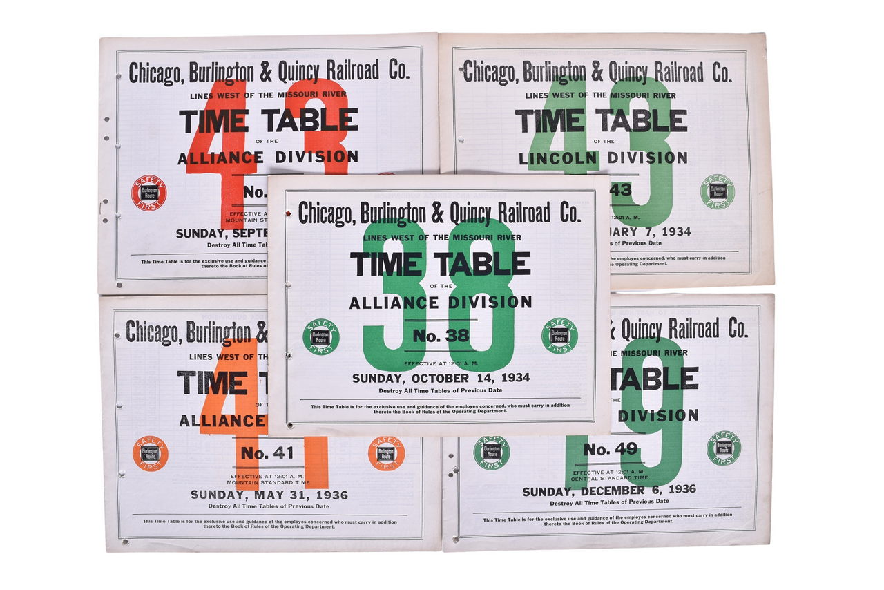 5195 - Five Chicago Burlington & Quincy Railroad Employee Large Format Timetables - Lincoln Division and Alliance thumbnail