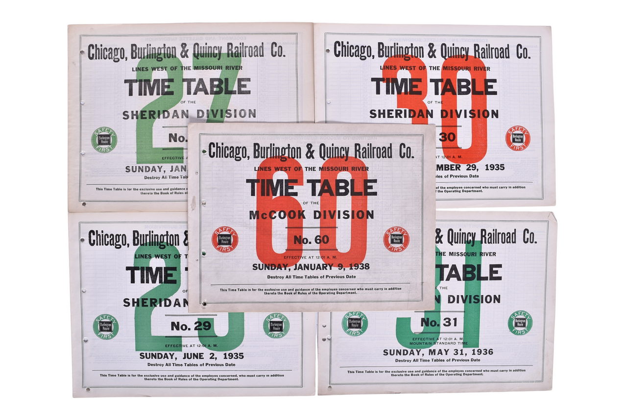 5199 - Five Chicago Burlington & Quincy Railroad Employee Large Format Timetables - Sheridan Division and McCook thumbnail