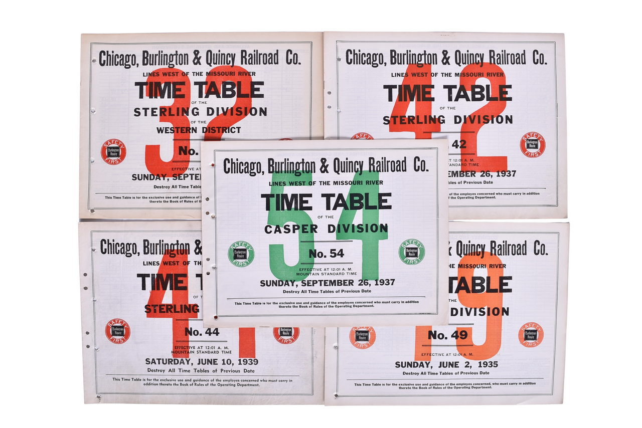 5203 - Five Burlington Route Railroad Employee Large Format Timetables - Sterling Division and Casper thumbnail