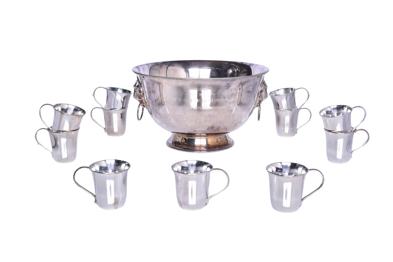 5216 - NASA Astronaut Walter Marty Schirra Jr. Presentation Silver Presentation Punch Bowl w/ Cups thumbnail